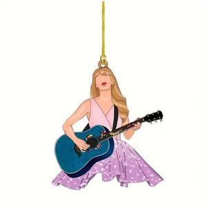 Taylor Swift Purple Dress Eras Guitar Christmas Ornament 2D Concert Memorabilia